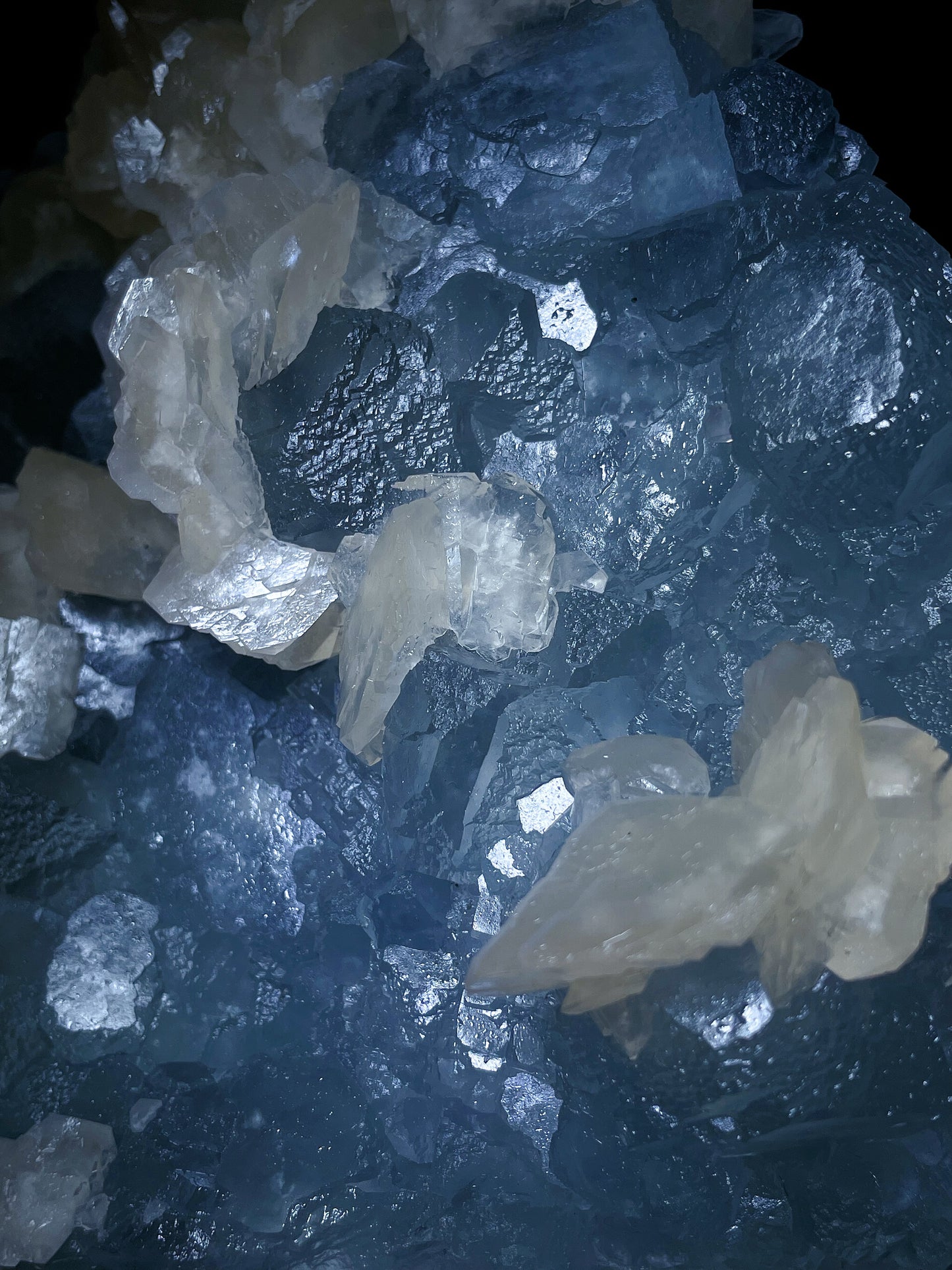 Blue fluorite with calcite specimen origin Hunan China