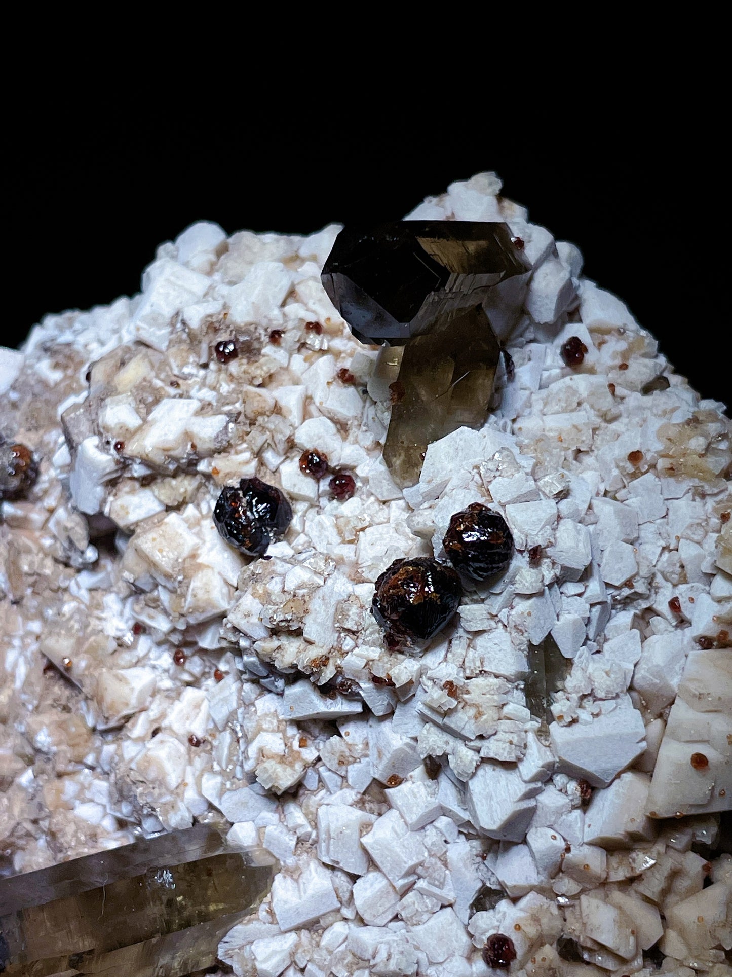 smokey quartz with garnet specimen Fujian China