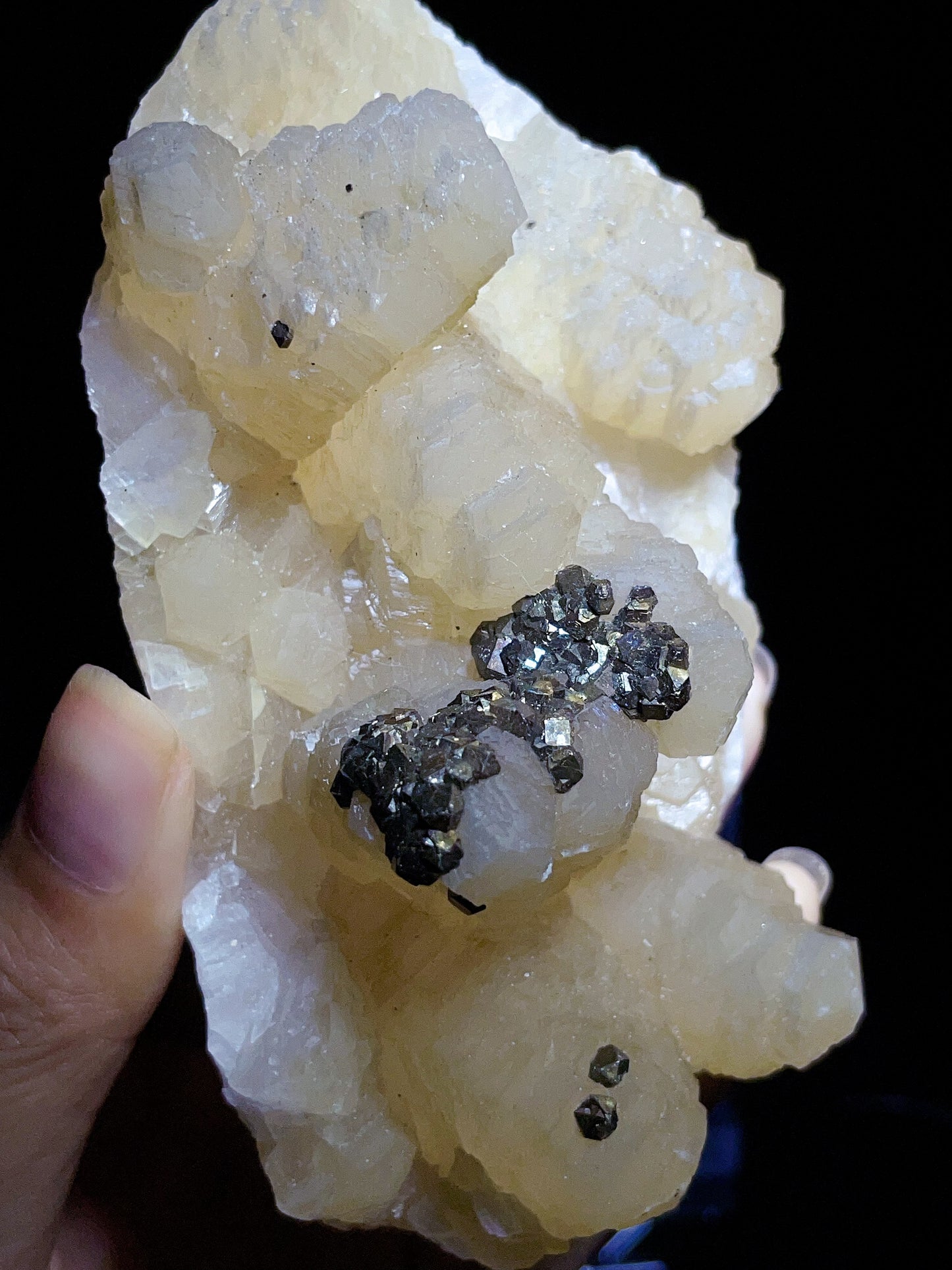 Hubei China columnar calcite with pyrite specimen