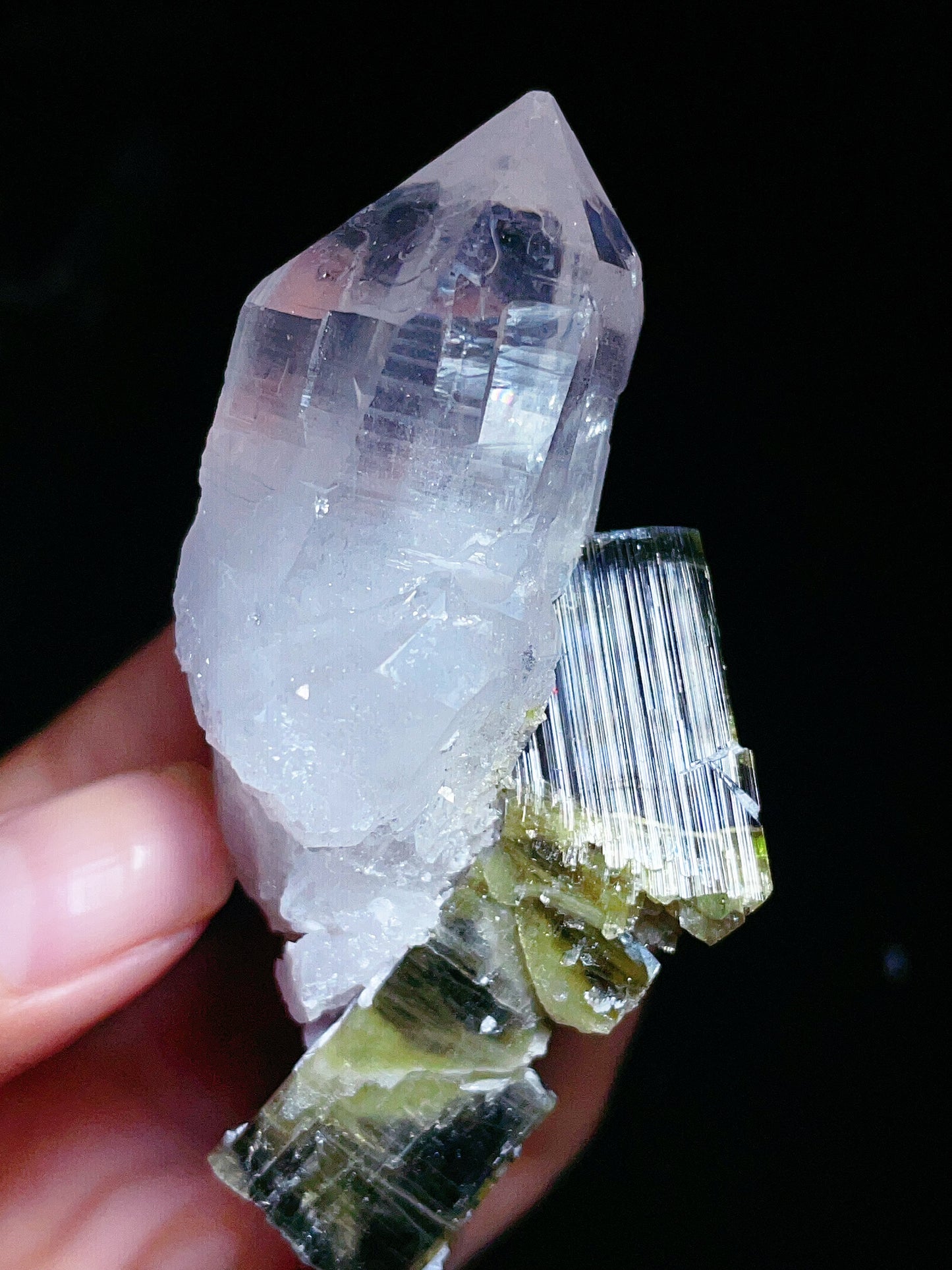 green cap tourmaline with quartz specimen