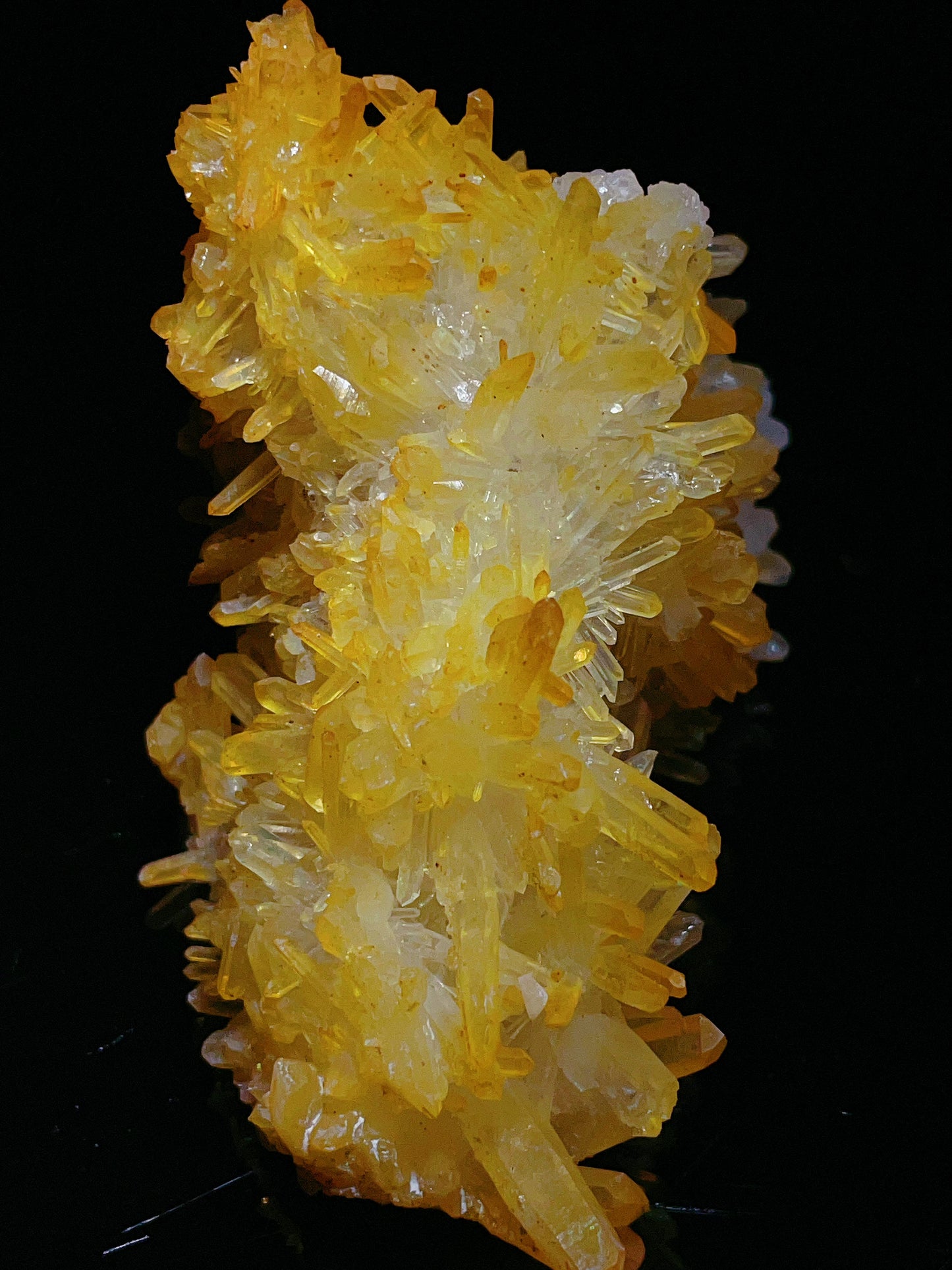 Golden chrysanthemum quartz cluster from Burma