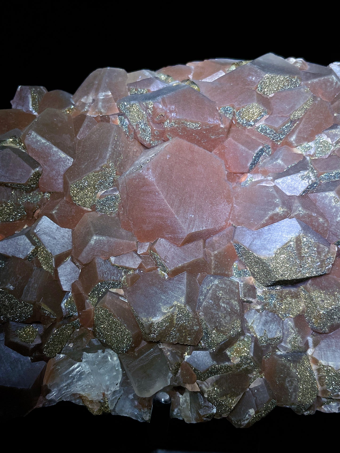 Hubei pink calcite with pyrite specimen