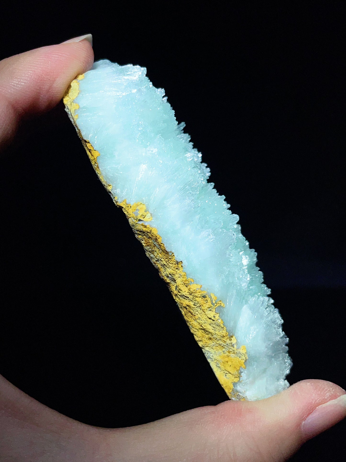 Blue-Green Aragonite from Wenshan, Yunnan, China.