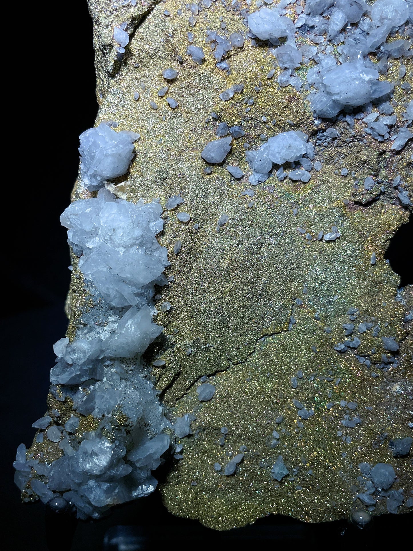 rainbow pyrite with calcite specimen Hubei China