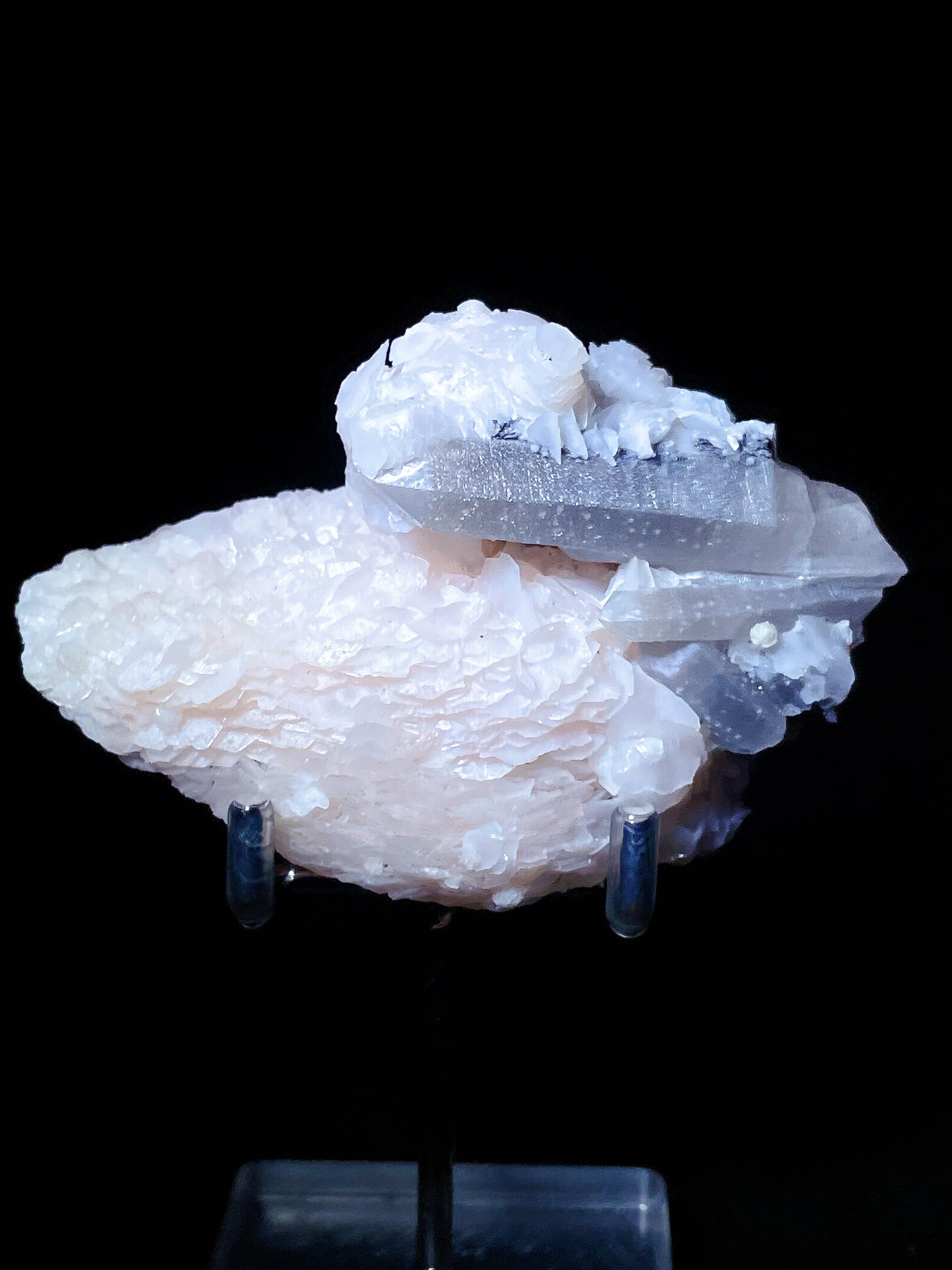 pink calcite with green quartz specimen Inner Mongolia