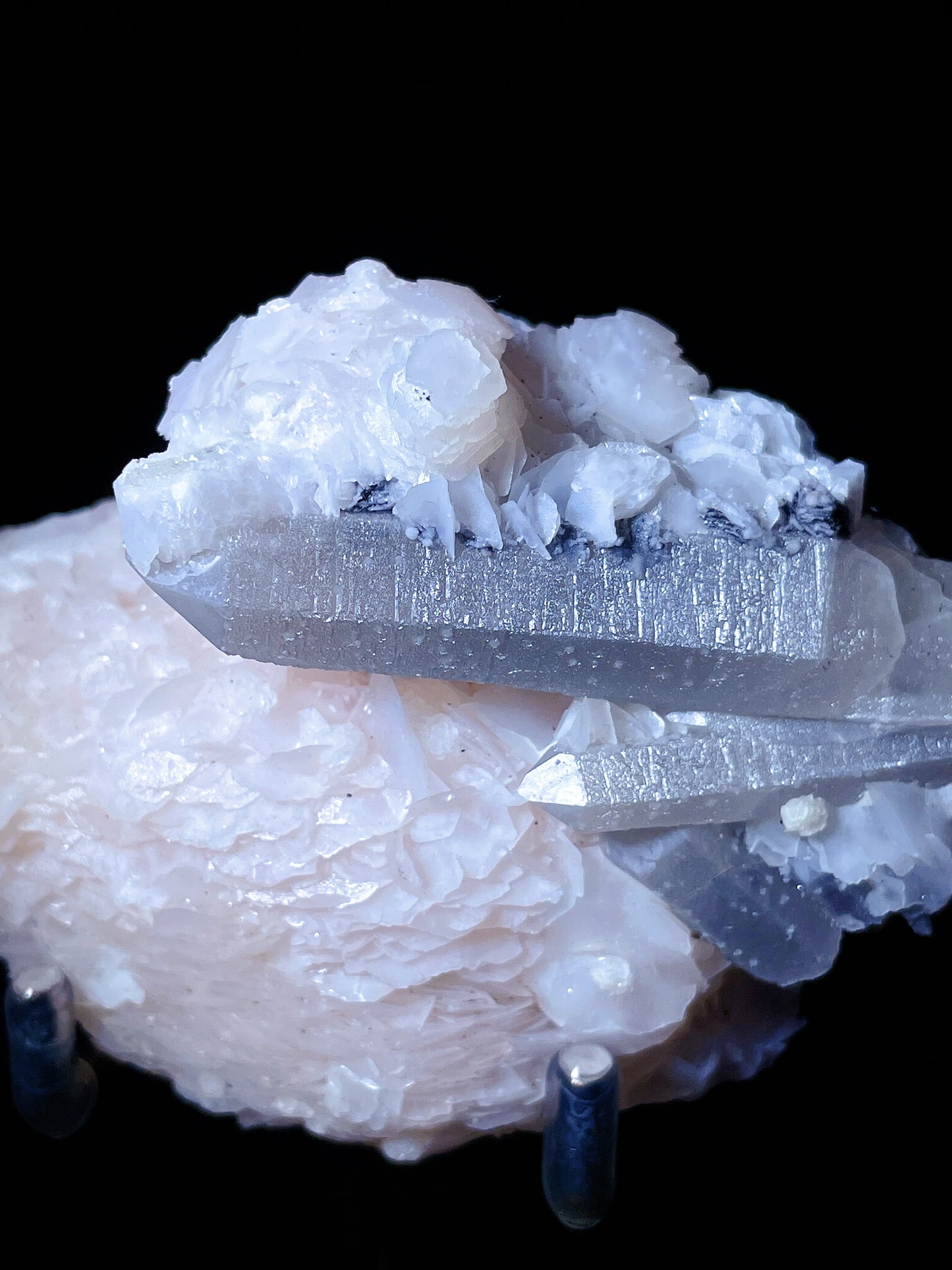 pink calcite with green quartz specimen Inner Mongolia