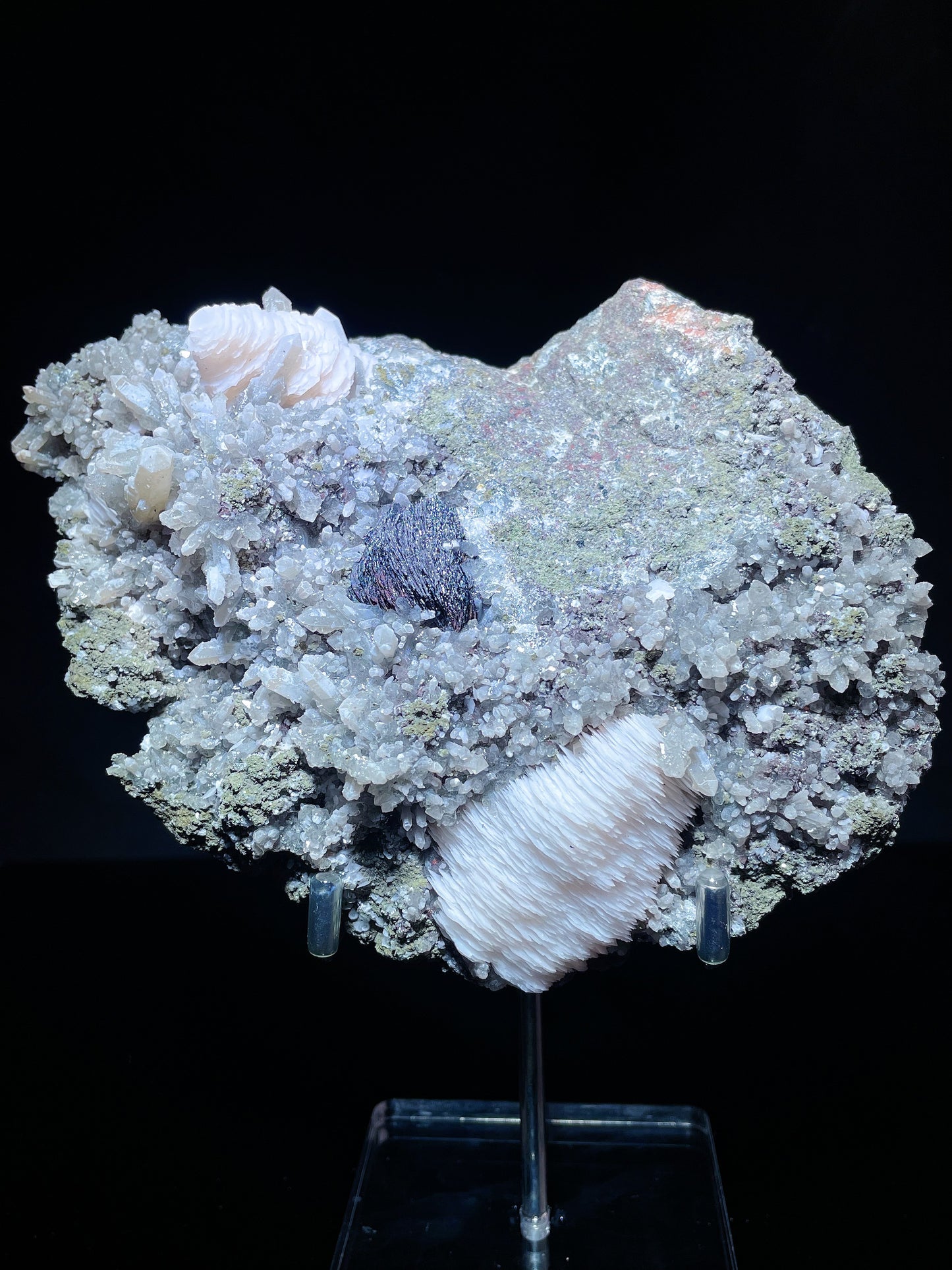 calcite with quartz and stibnite from Inner Mongolia