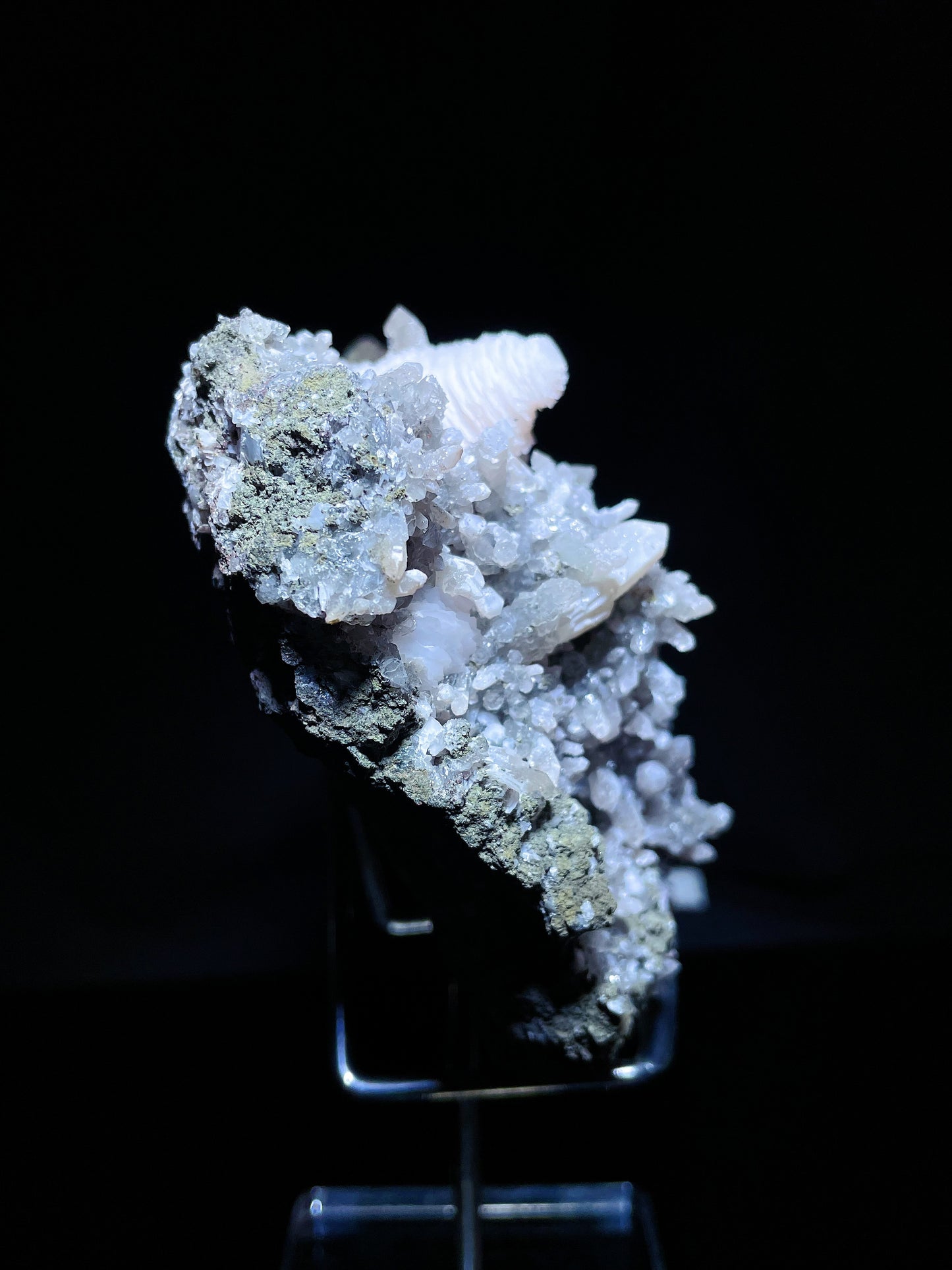 calcite with quartz and stibnite from Inner Mongolia
