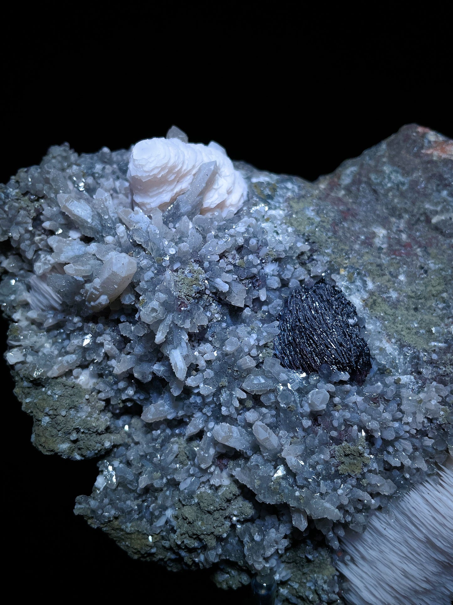 calcite with quartz and stibnite from Inner Mongolia