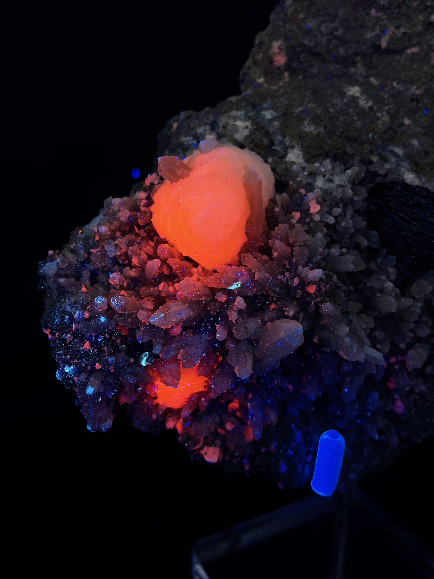 calcite with quartz and stibnite from Inner Mongolia