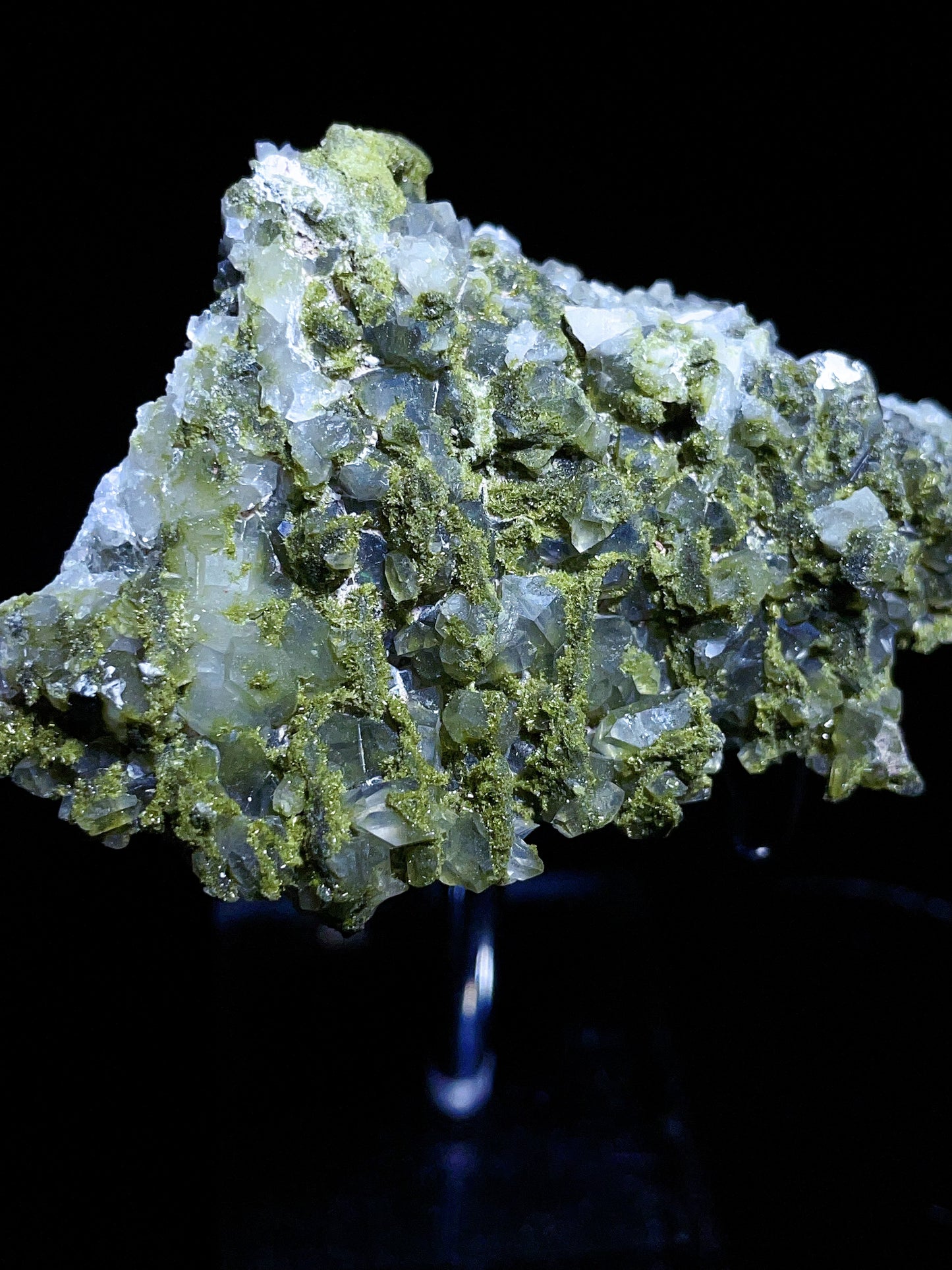 Turkey green epidote with quartz specimen