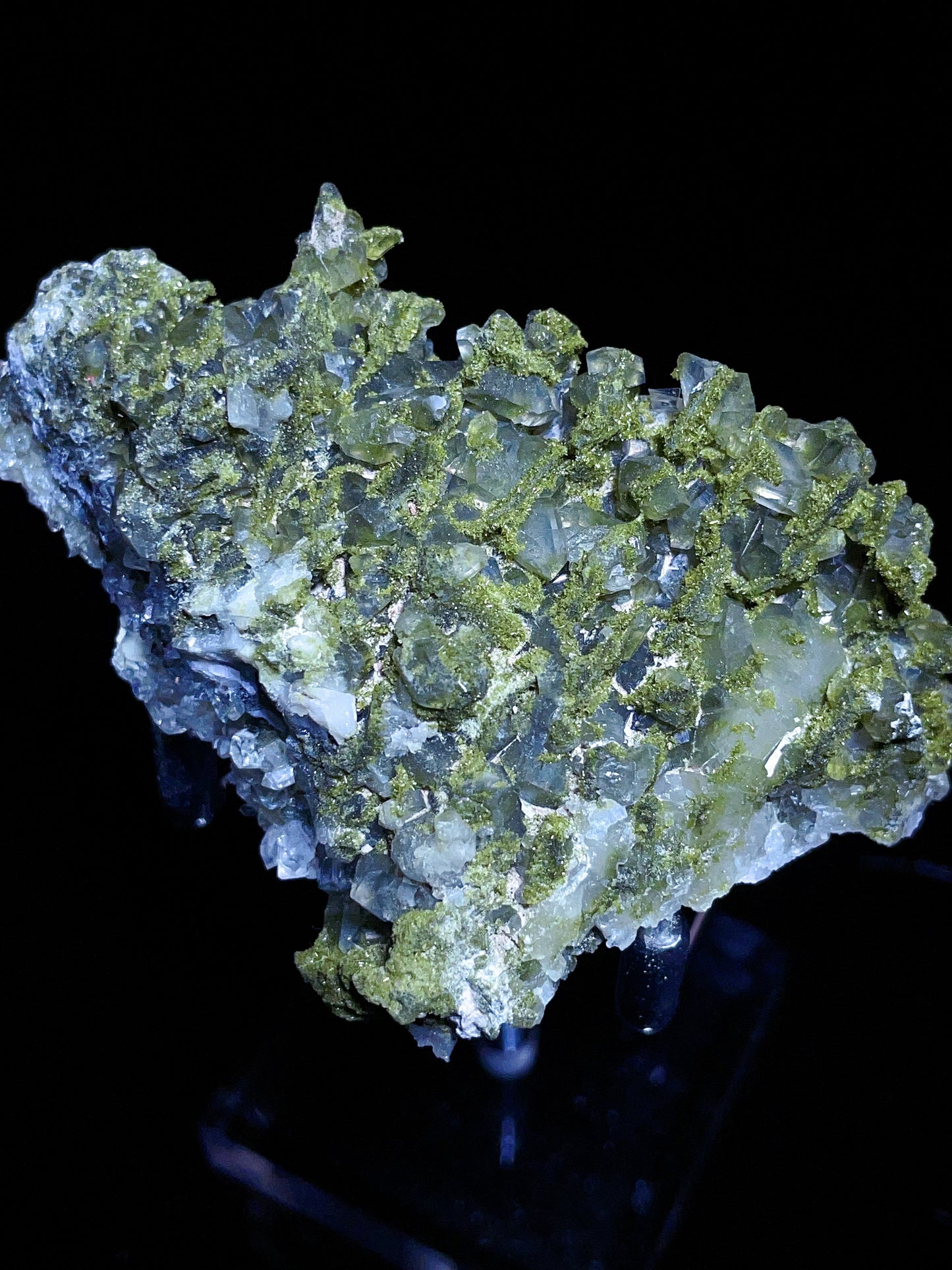 Turkey green epidote with quartz specimen