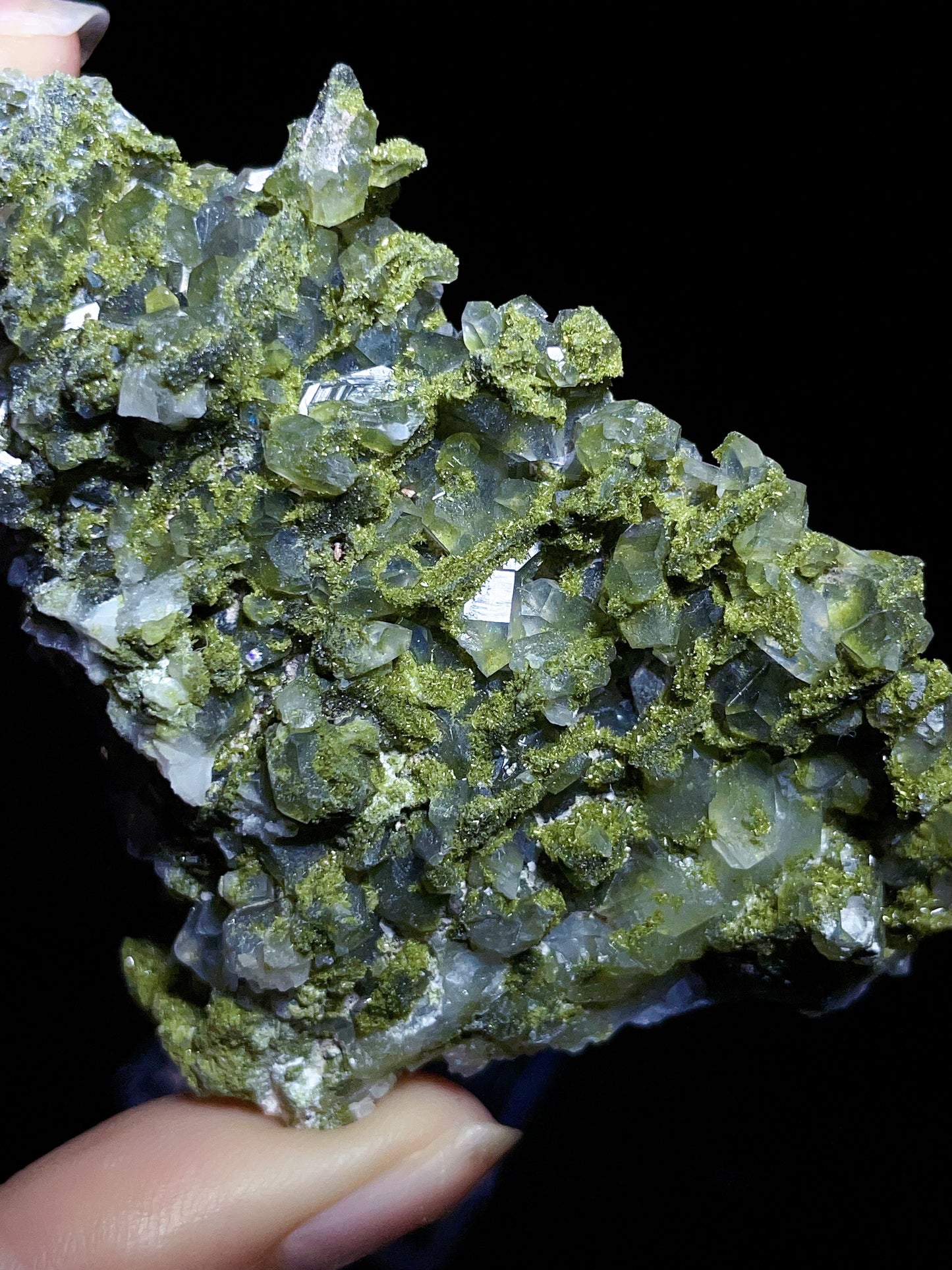 Turkey green epidote with quartz specimen