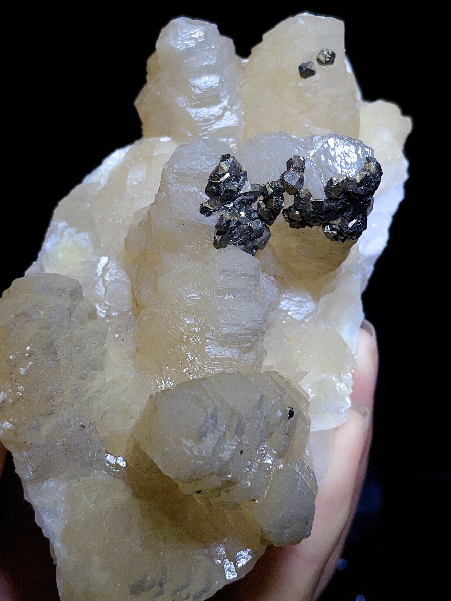 Hubei China columnar calcite  with pyrite specimen