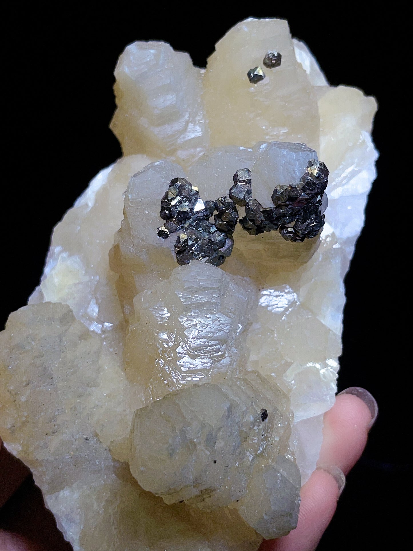 Hubei China columnar calcite  with pyrite specimen