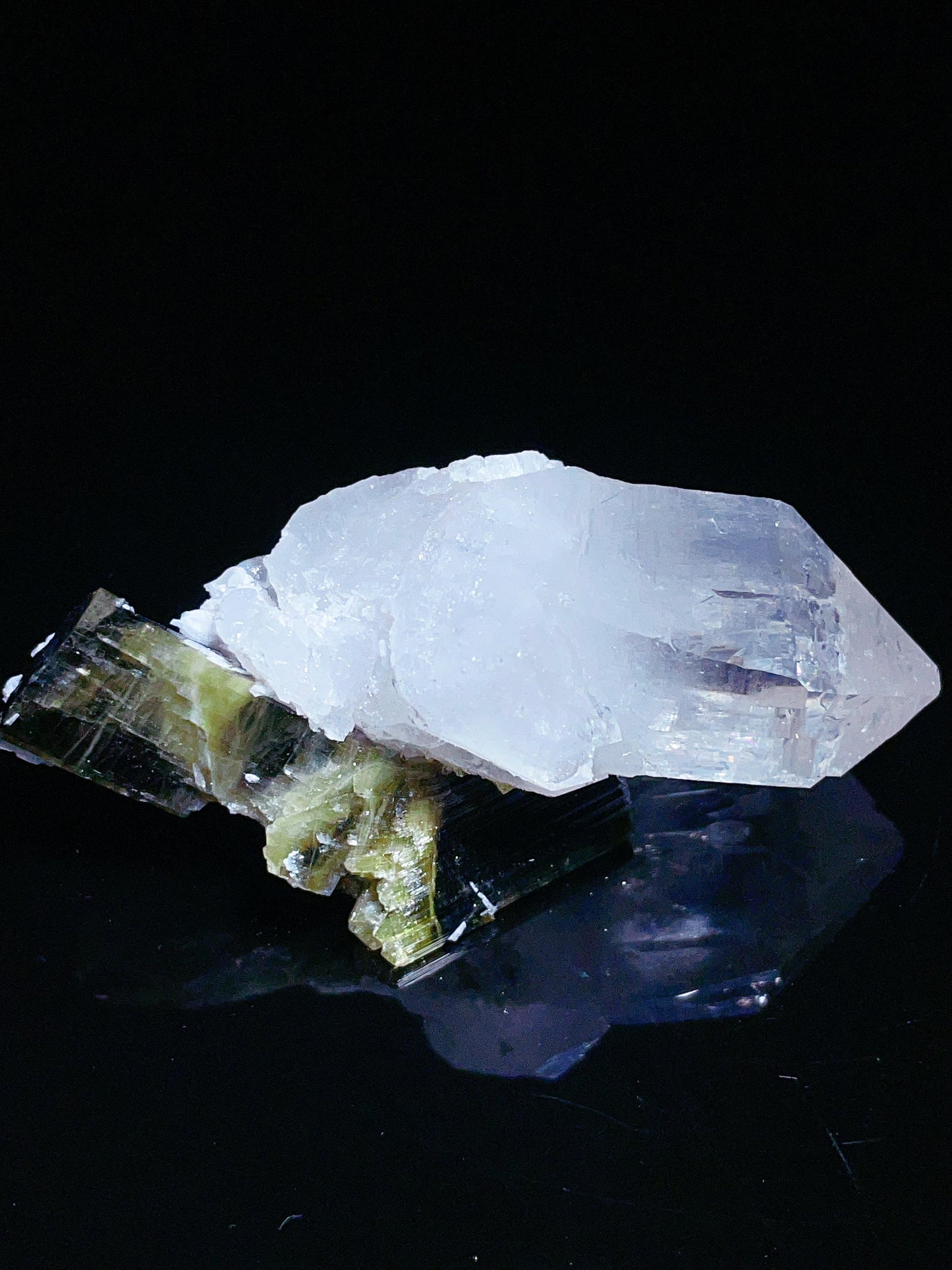 green cap tourmaline with quartz specimen
