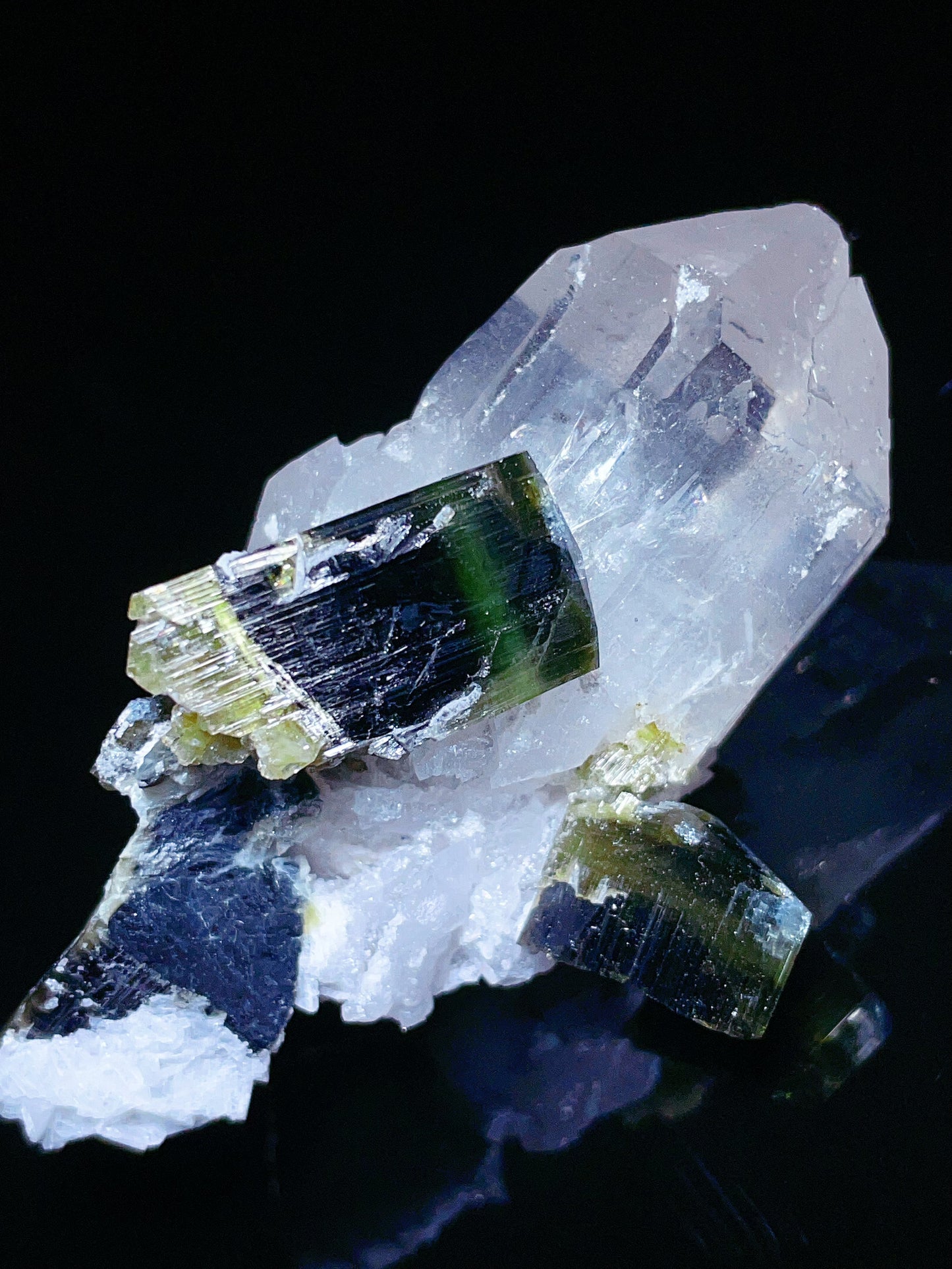green cap tourmaline with quartz specimen
