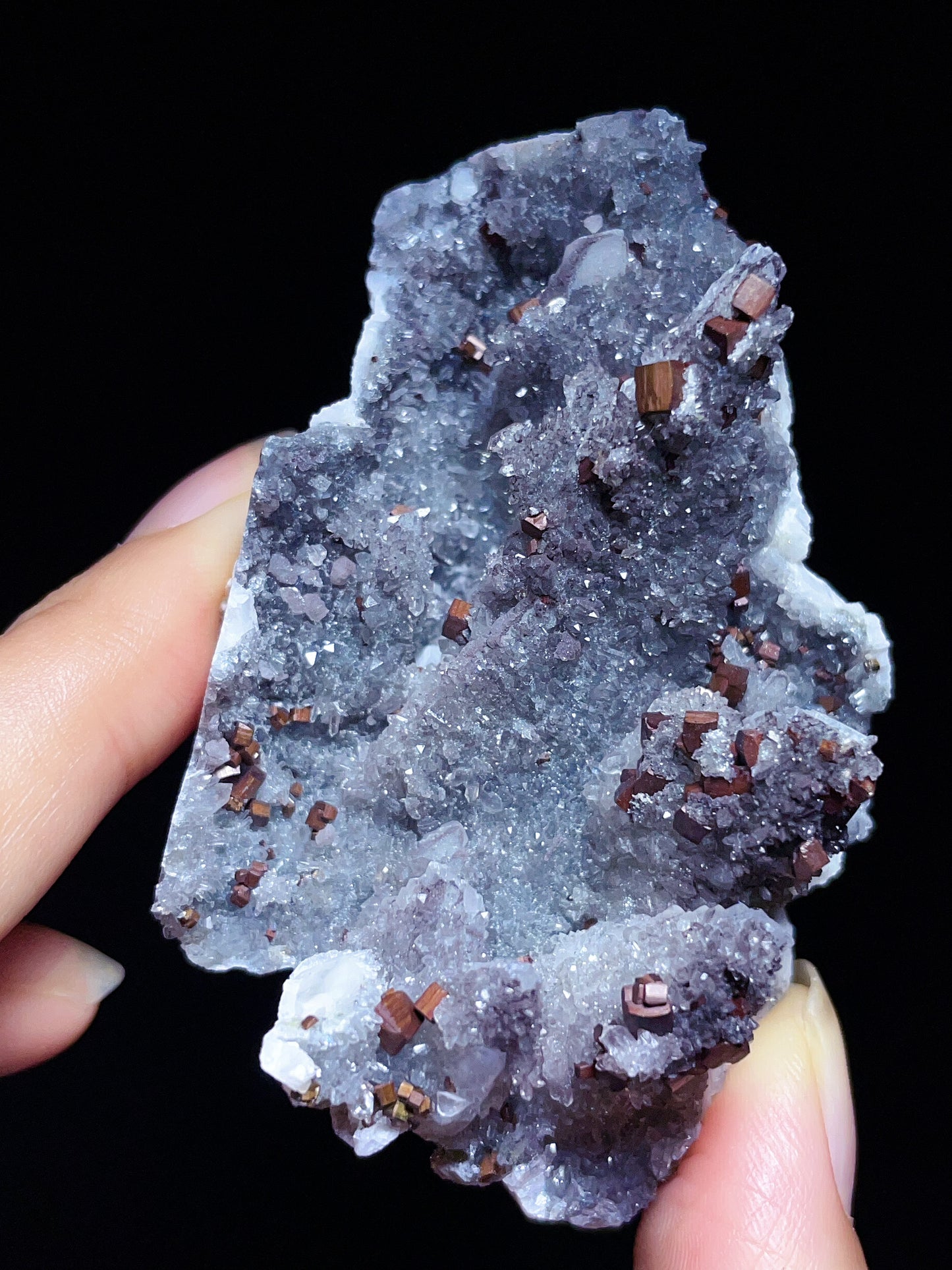 black dogteeth calcite with pyrite specimen from Hunan China