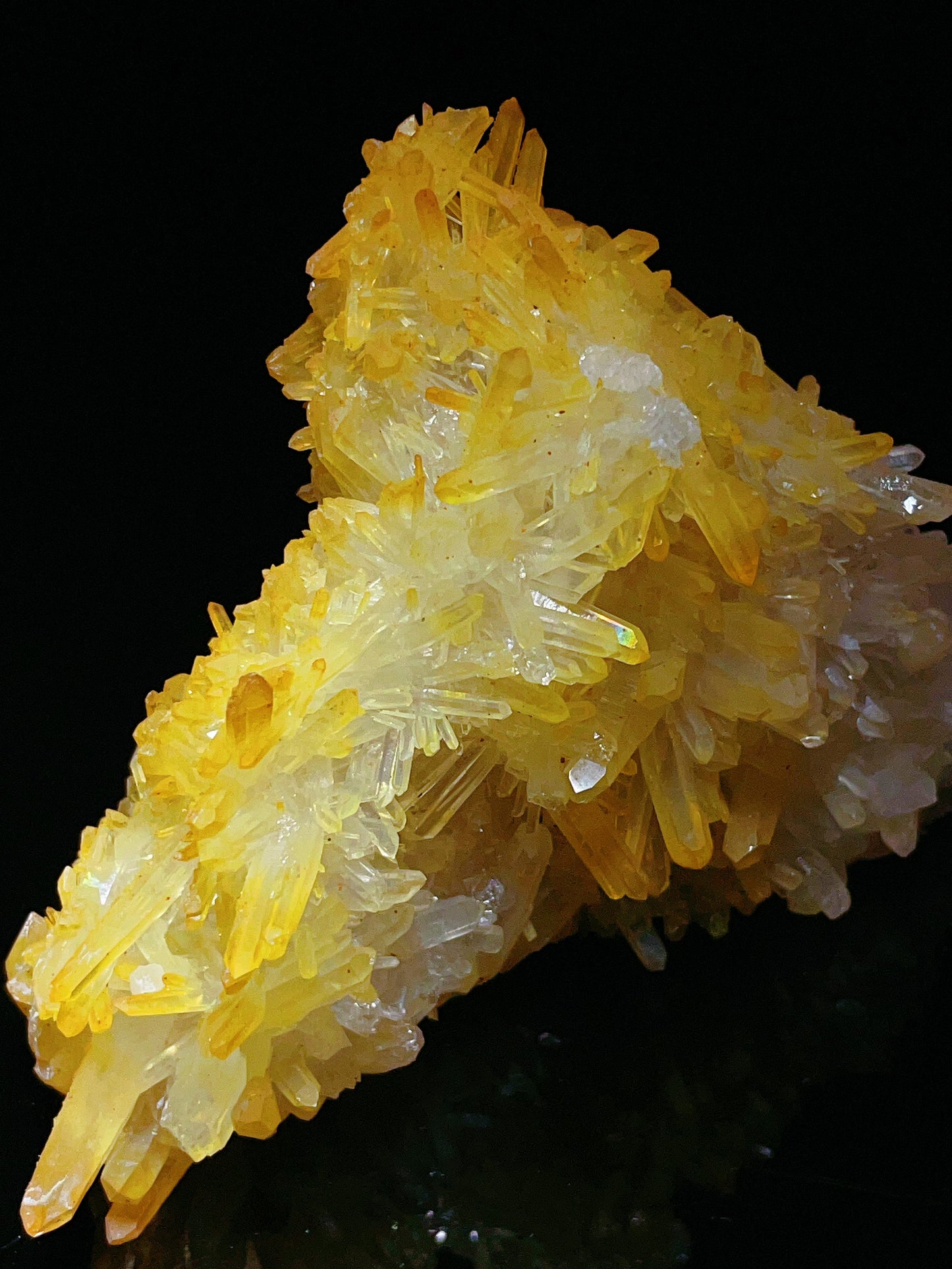 Golden chrysanthemum quartz cluster from Burma