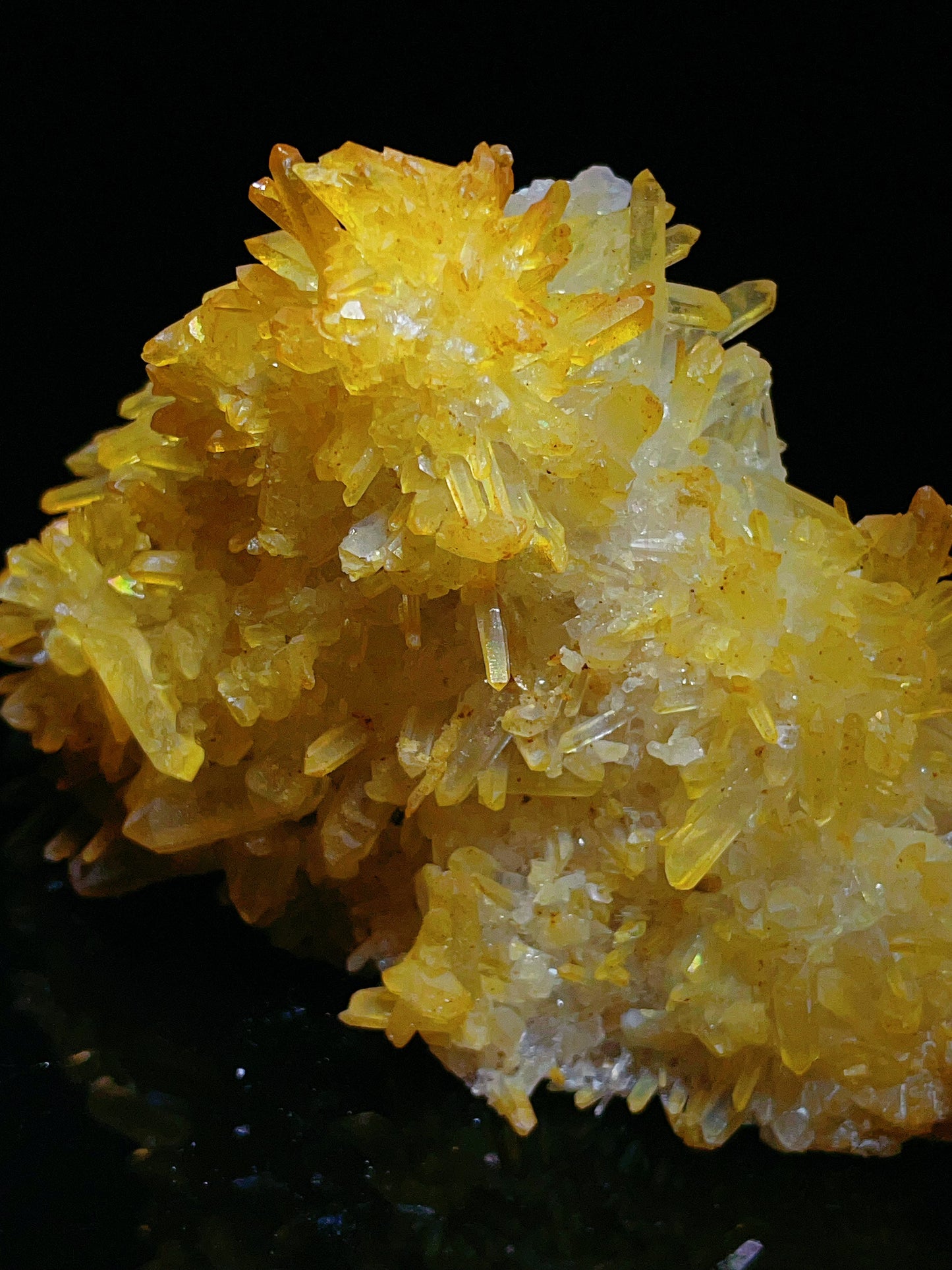Golden chrysanthemum quartz cluster from Burma
