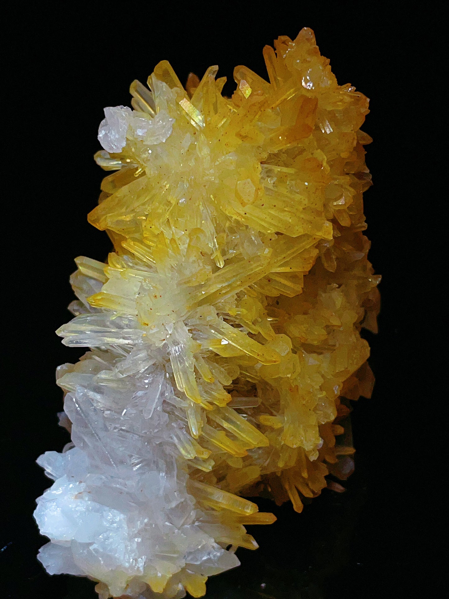 Golden chrysanthemum quartz cluster from Burma