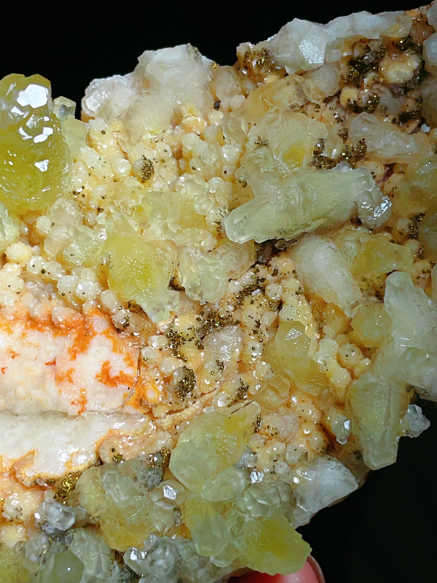 yellow calcite with pyrite specimen from Hubei China