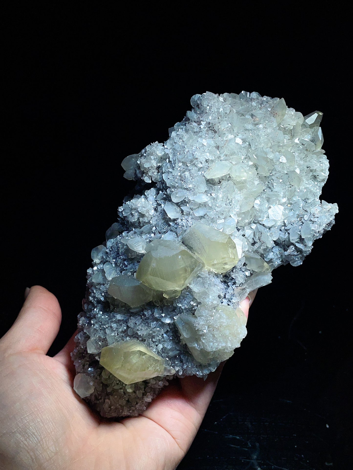 Yellow Calcite Cluster with Quartz from Fujian, China.