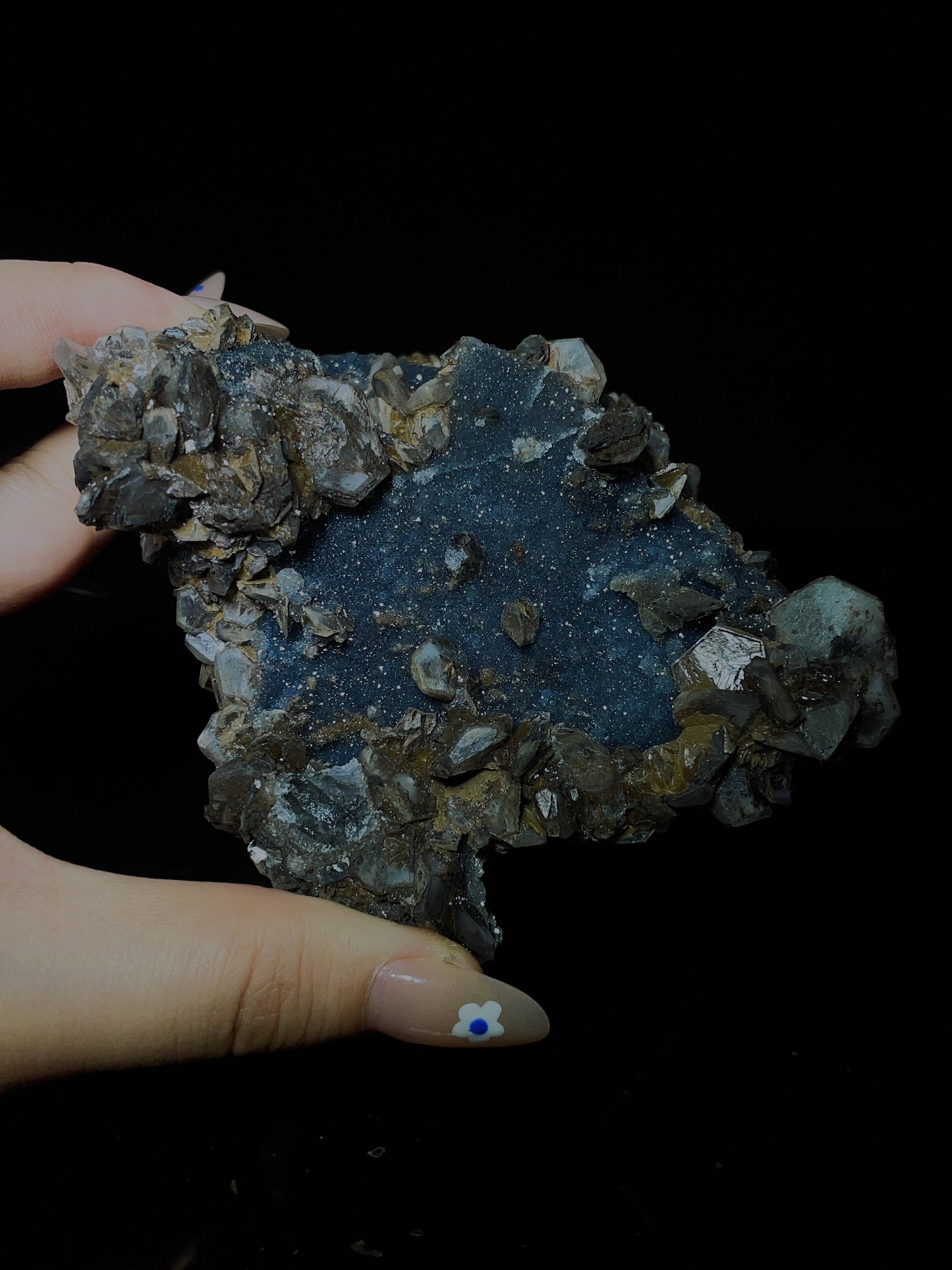 Brown rhombohedral calcite with sugar sphalerite from Zhudi Mine, Liancheng, Fujian, China.