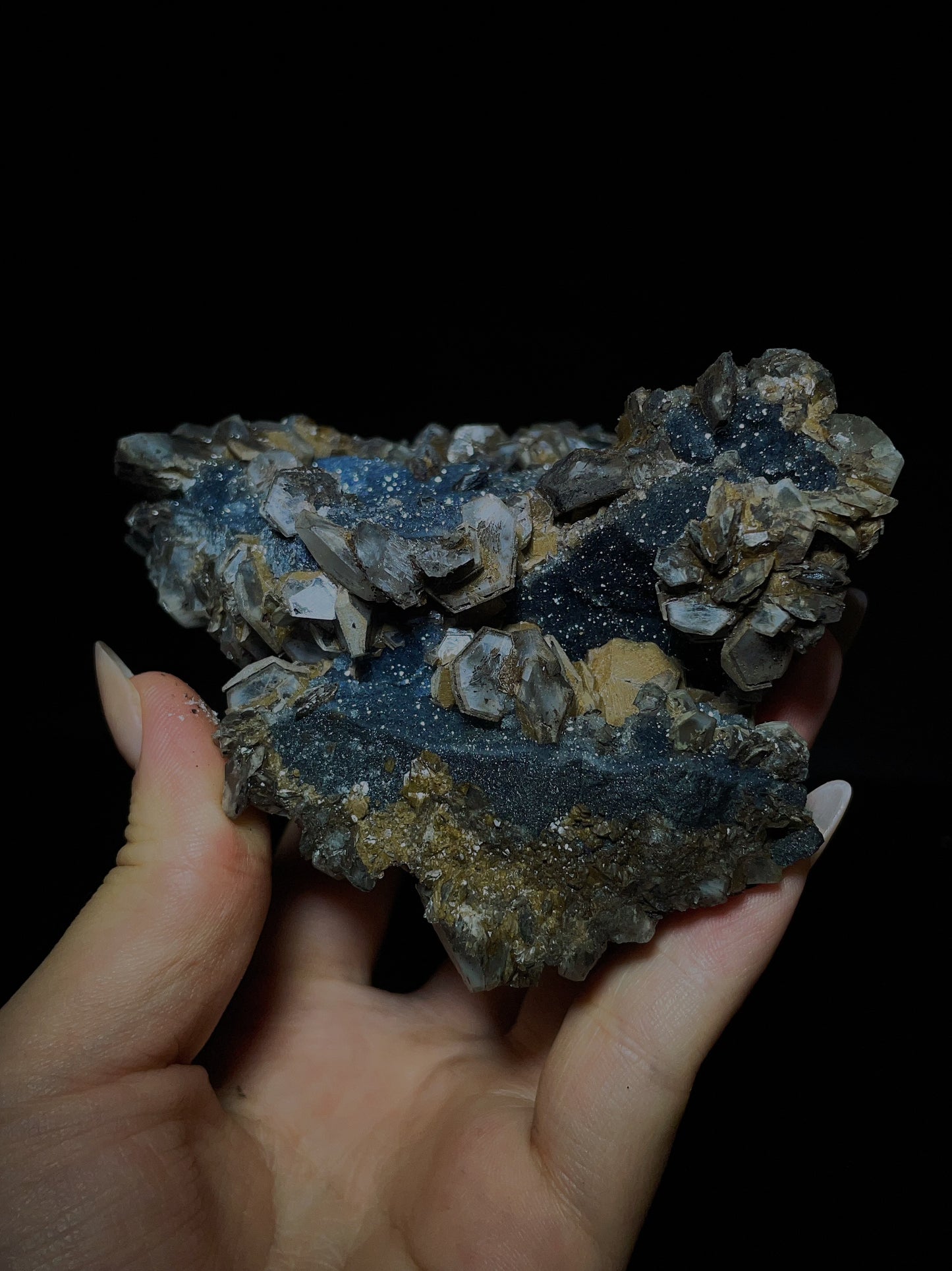 Brown rhombohedral calcite with sugar sphalerite from Zhudi Mine, Liancheng, Fujian, China.