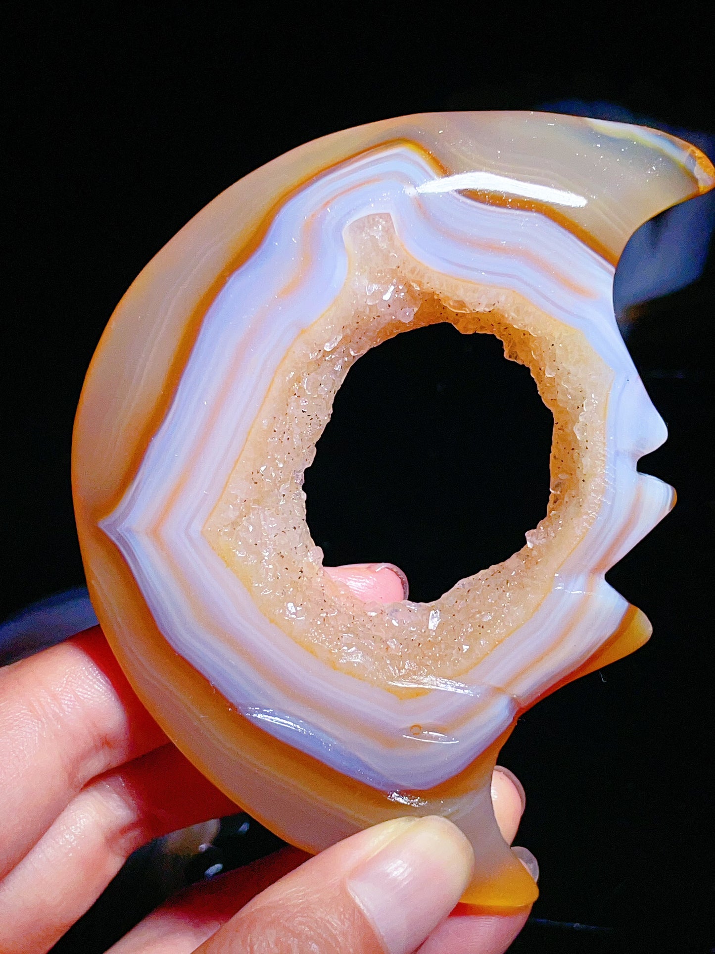 hand-carved polished agate geodes moon