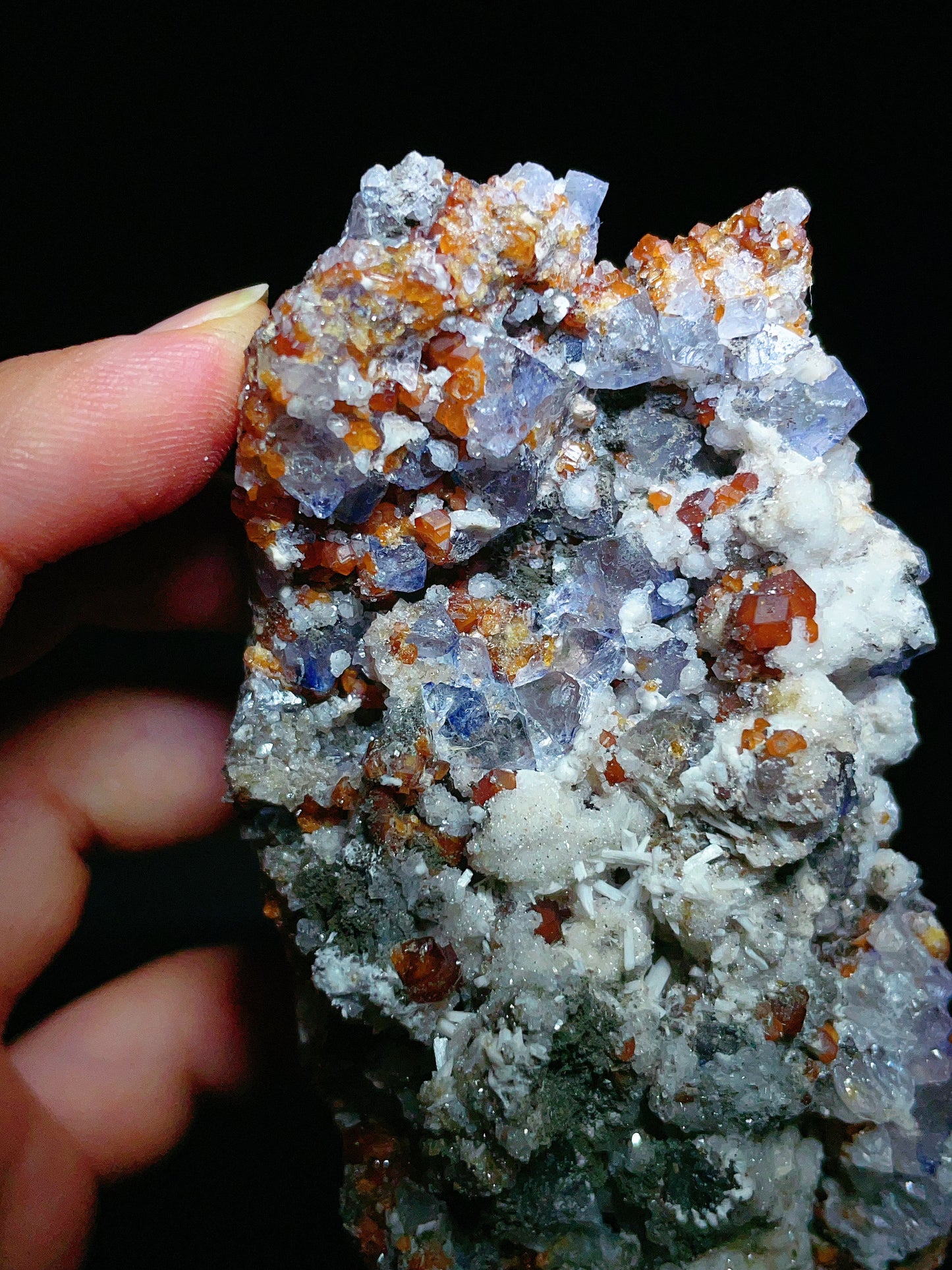 Spessartine Garnet with Fluorite & Calcite from Tian Shan Mine, Longyan, Fujian, China