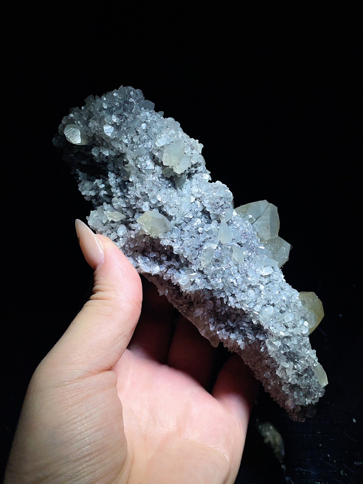 Yellow Calcite Cluster with Quartz from Fujian, China.