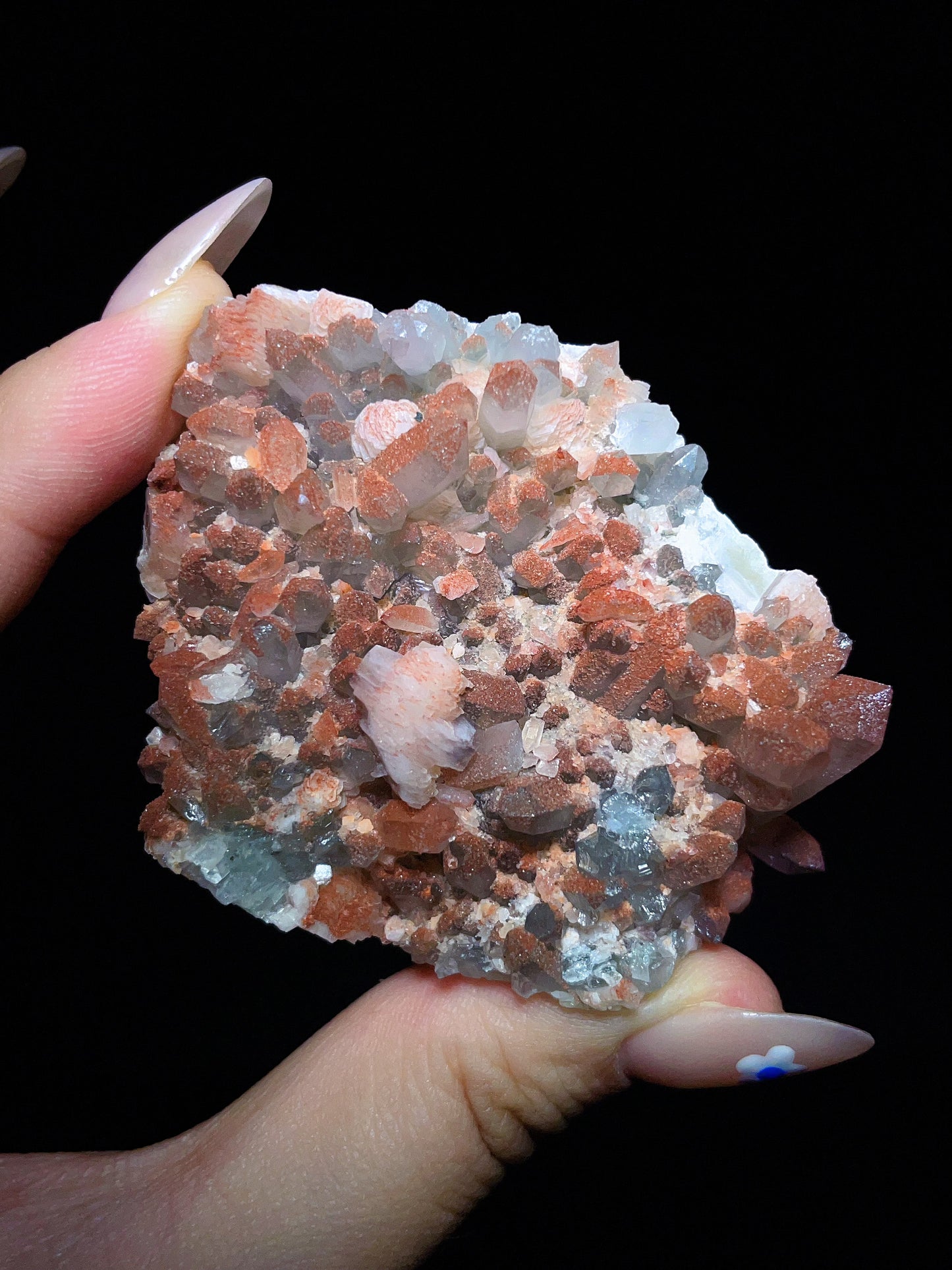 Pink calcite with red quartz and hematite specimen from Fujian China