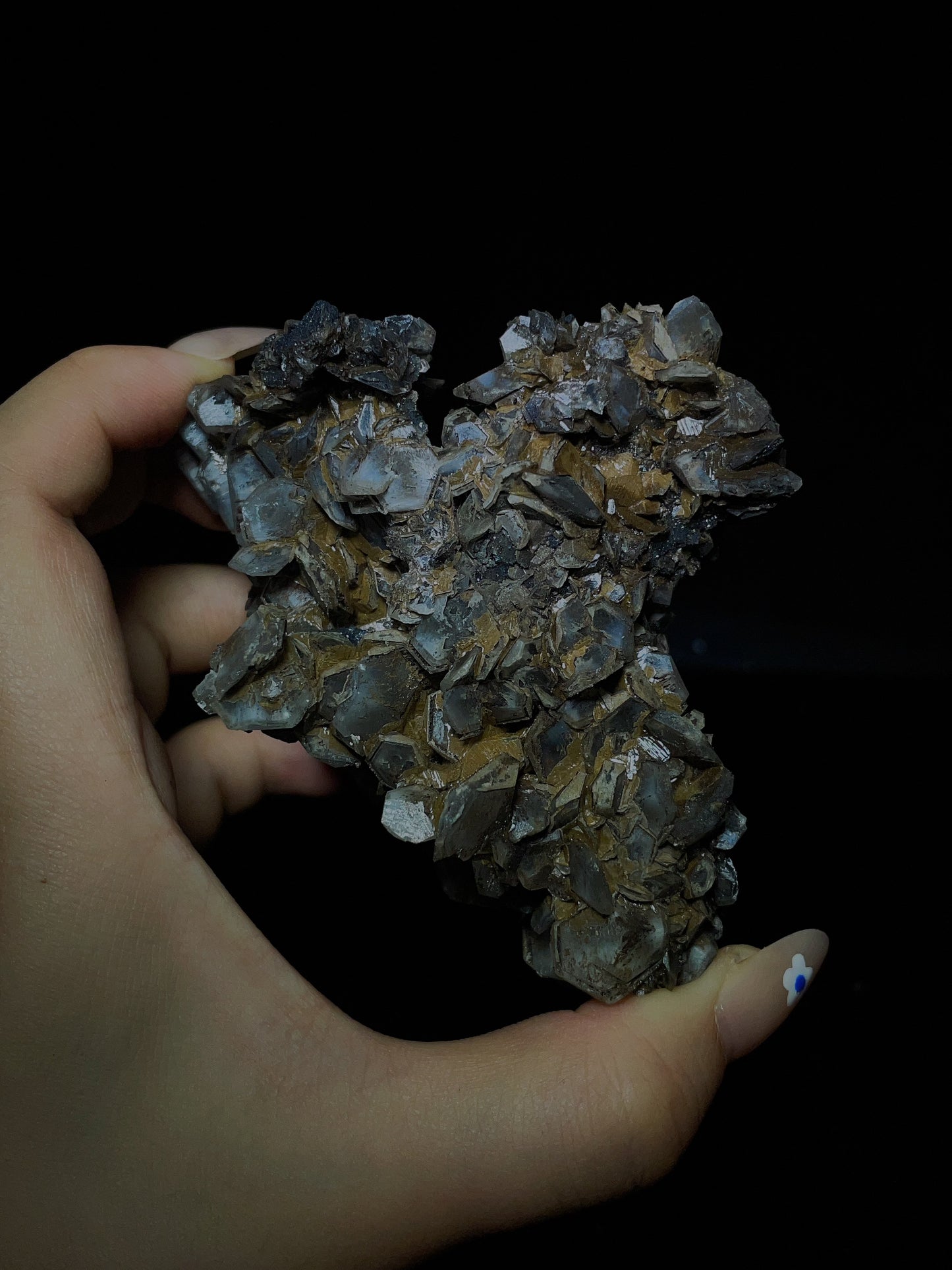 Brown rhombohedral calcite with sugar sphalerite from Zhudi Mine, Liancheng, Fujian, China.
