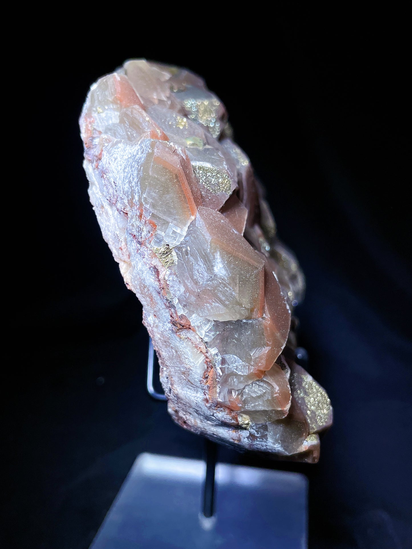 Hubei pink calcite with pyrite specimen