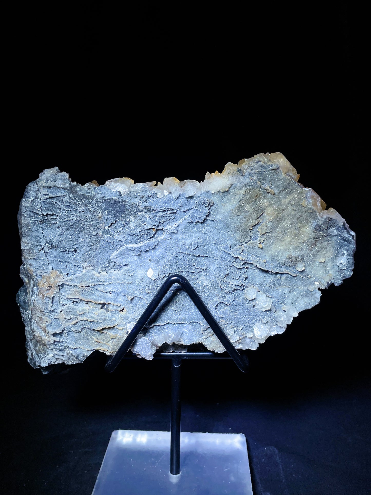 Hubei yellow petal calcite with quartz specimen