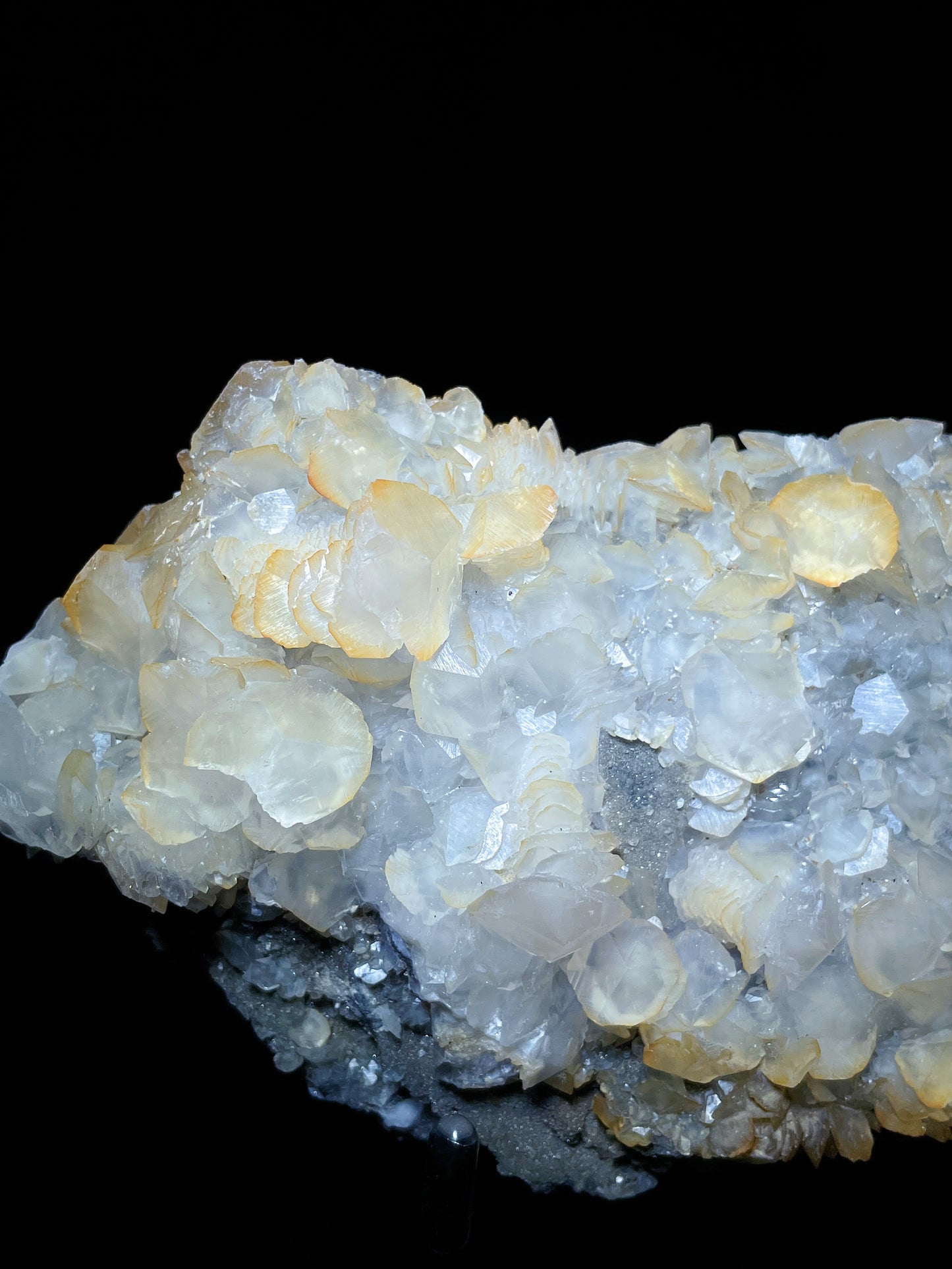 Hubei yellow petal calcite with quartz specimen