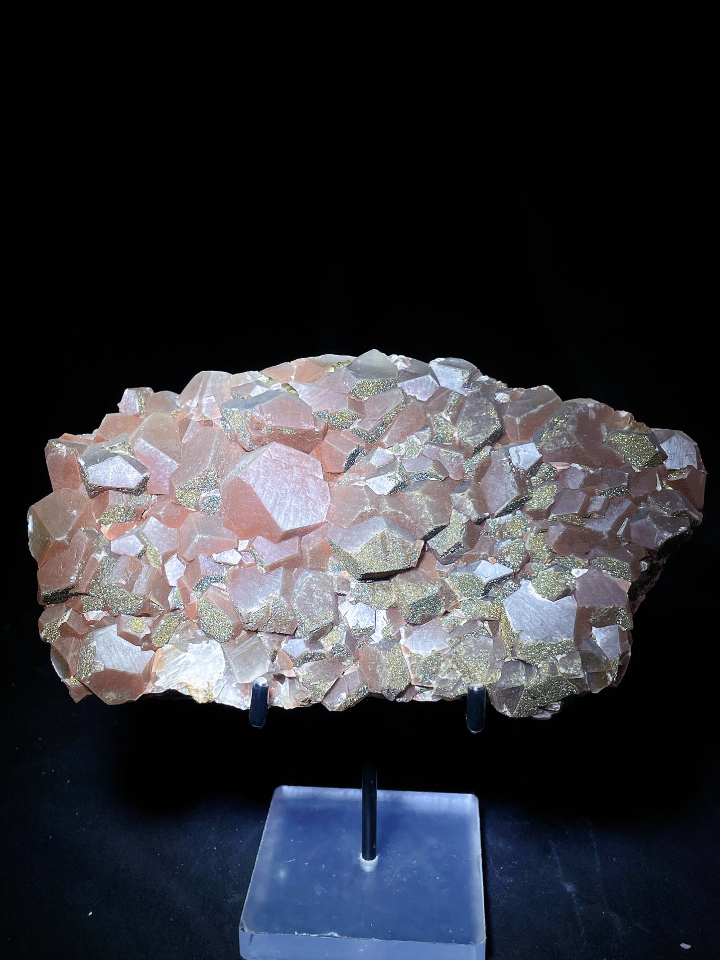 Hubei pink calcite with pyrite specimen