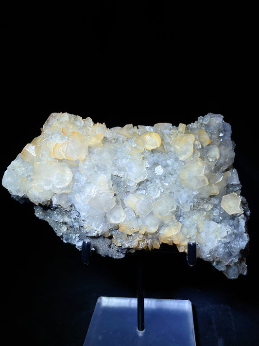 Hubei yellow petal calcite with quartz specimen
