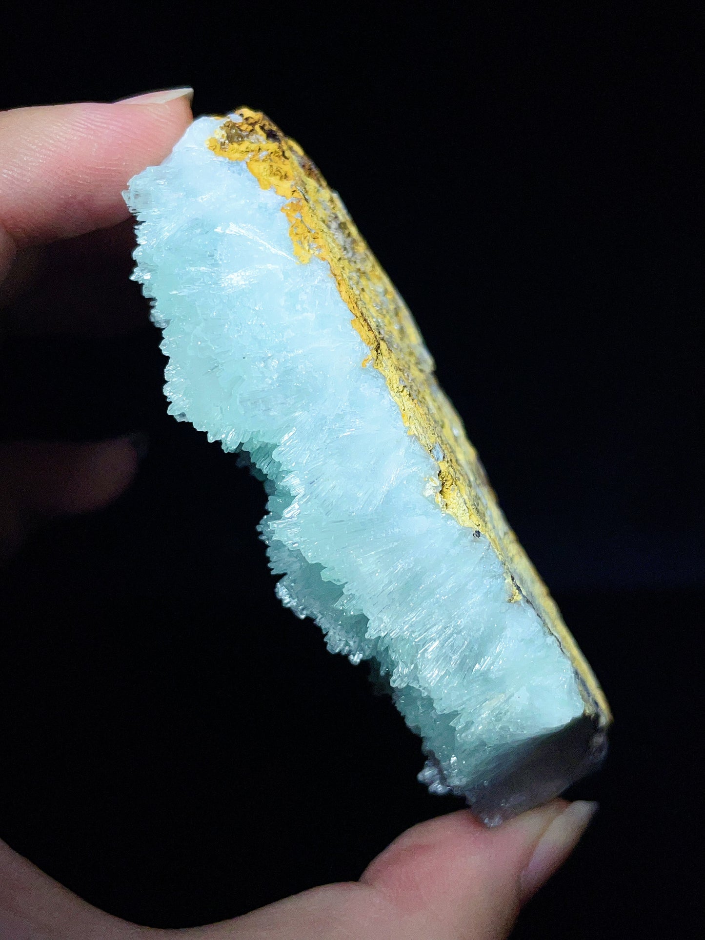 Blue-Green Aragonite from Wenshan, Yunnan, China.
