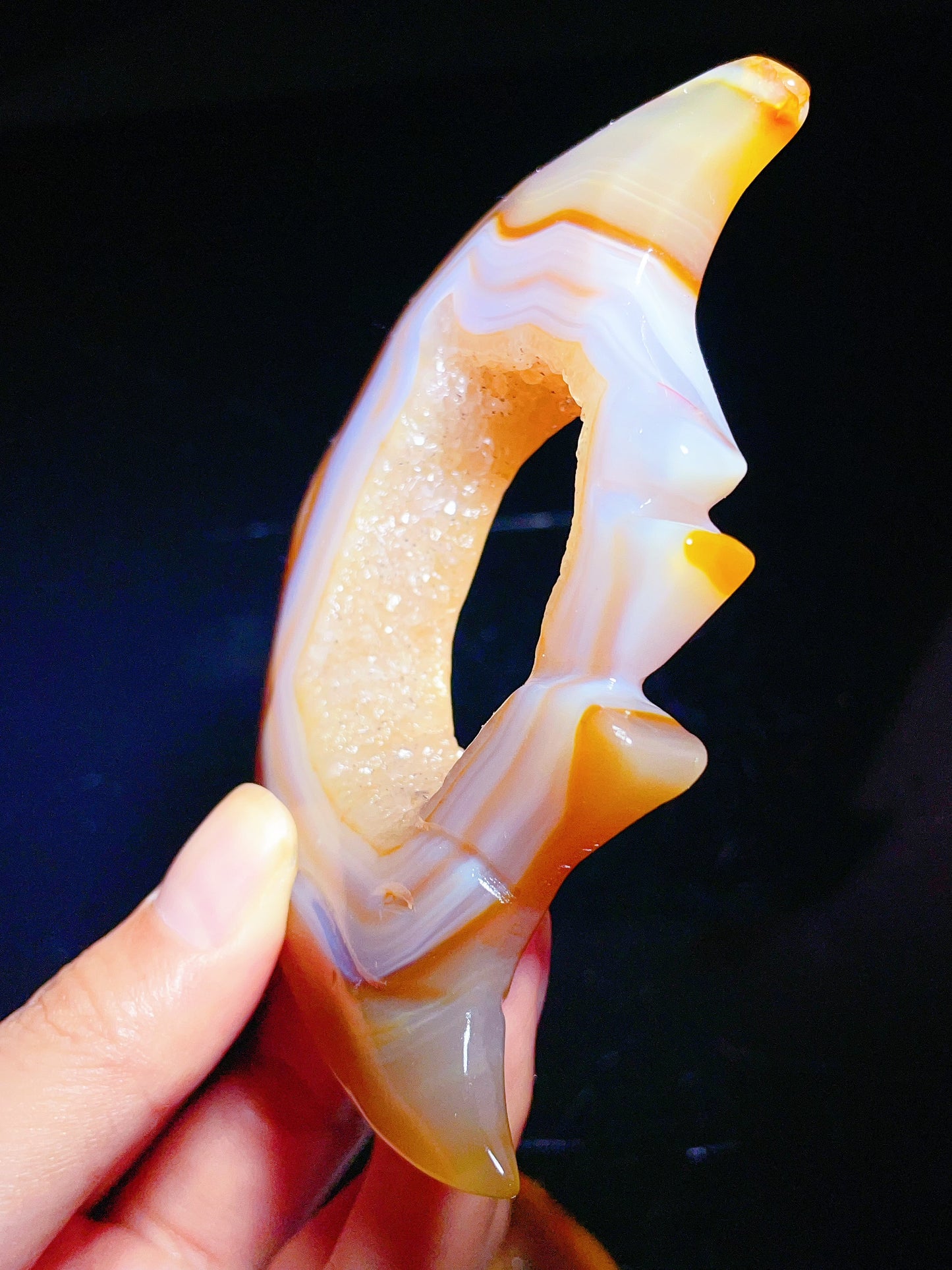 hand-carved polished agate geodes moon