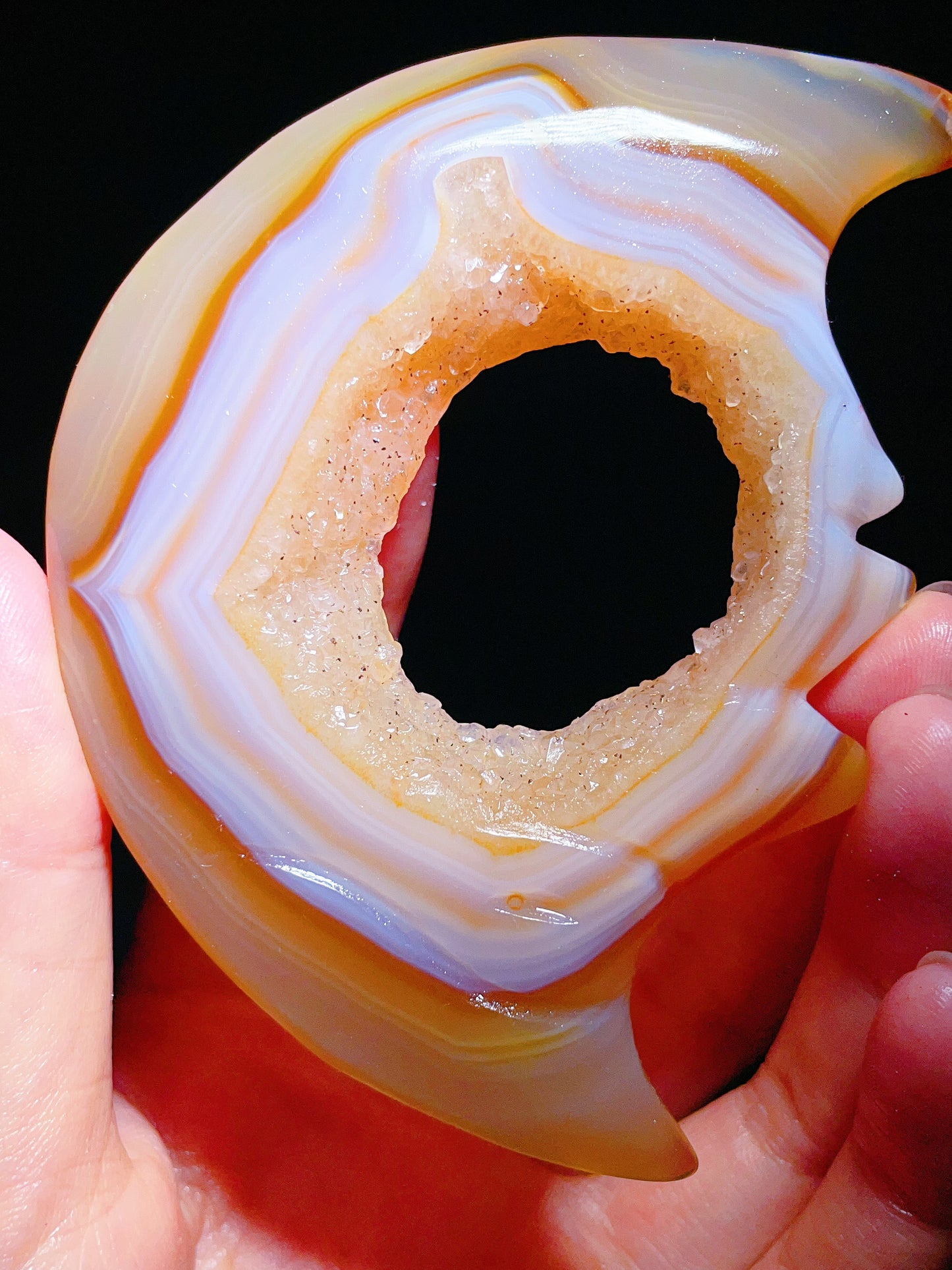 hand-carved polished agate geodes moon